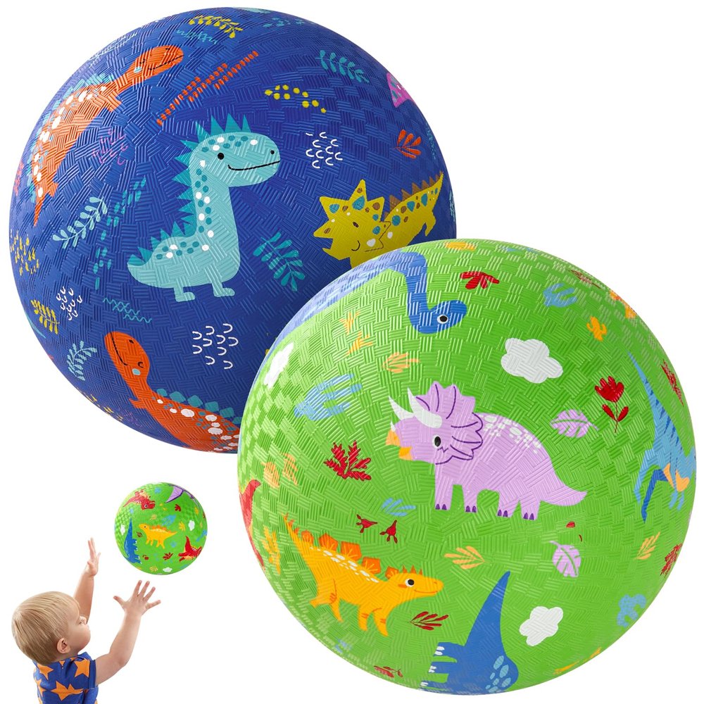 PlayZap 2 Pack Playground Balls for Toddlers, Dinosaur Kickballs for Kids 3-12, 8.5" Rubber Bouncy Balls with Pump, Indoor & Outdoor Dodgeball Toys for Boys & Girls Gifts