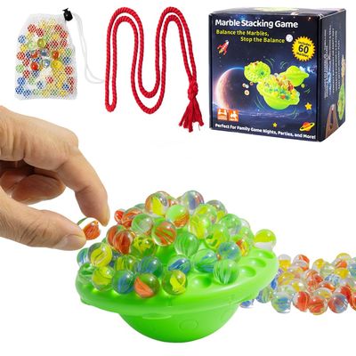 Marble Game Set - Marble Balance Game, 60 Colorful Marbles with Built in Storage, Fun Family Challenge for 1-4 Players, Educational Toy for Kids & Adults, Perfect for Parties, Travel