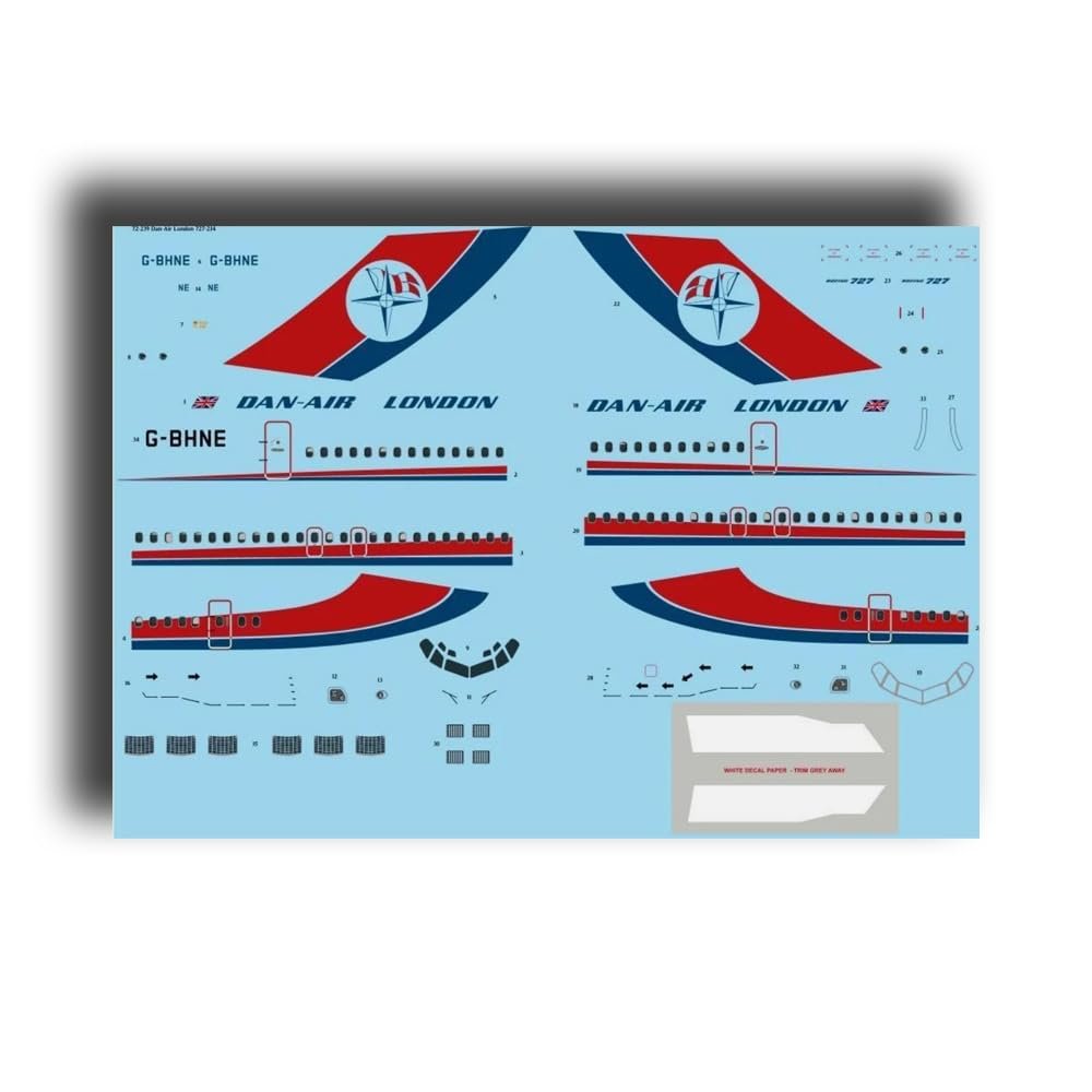 26Decals 72-239 1/72 Dan-Air London 727-200 Decal for Mach 2 for Plastic Model kit