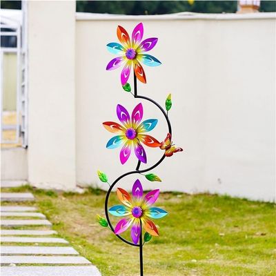 3-in-1 Metal Wind Spinner for Yard and Garden, Outdoor Windmill Garden Decor, Kinetic Art with Weatherproof Finish, Kinetic Yard Art for Lawn or Pathway(110 * 30CM(43.3 * 11.8IN))