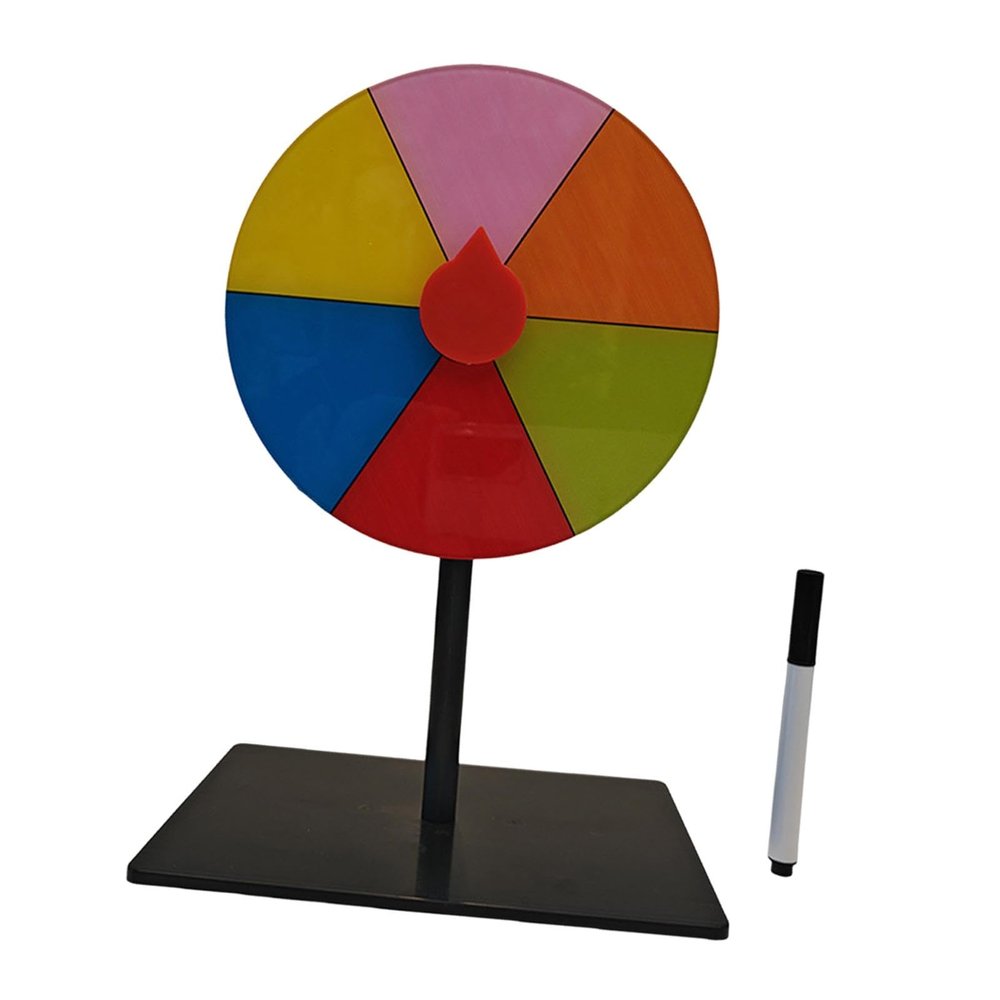 Fancyes Tabletop Prize Turntable with Marker Lucky Draw Roulette Wheel Fortune Wheel for Interactive Learning Game Birthday Party Pub, 6 Grids