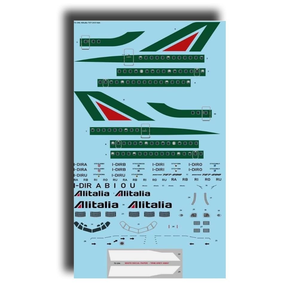 26Decals 72-246 1/72 Alitalia 727-243/Adv Laser Decal for Mach 2 for Plastic Model kit