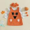 My First Halloween Baby Girl Outfit Pumpkin Ruffle Long Sleeve Romper Overall Dress Headband Cute Fall Clothes (Light Grey Ghost, 12-18 Months) view 2
