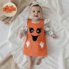 My First Halloween Baby Girl Outfit Pumpkin Ruffle Long Sleeve Romper Overall Dress Headband Cute Fall Clothes (Light Grey Ghost, 12-18 Months) view 3