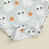My First Halloween Baby Girl Outfit Pumpkin Ruffle Long Sleeve Romper Overall Dress Headband Cute Fall Clothes (Light Grey Ghost, 12-18 Months) view 4