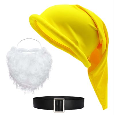 COJOUCCI Gnome Costumes - Dwarf Hats Beards and Belt Christmas Fairy Tale Dwarf Costumes Gnome Hats Beards Elf Accessories (Yellow)