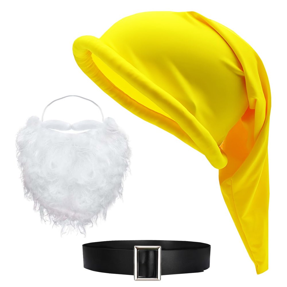 COJOUCCI Gnome Costumes - Dwarf Hats Beards and Belt Christmas Fairy Tale Dwarf Costumes Gnome Hats Beards Elf Accessories (Yellow)