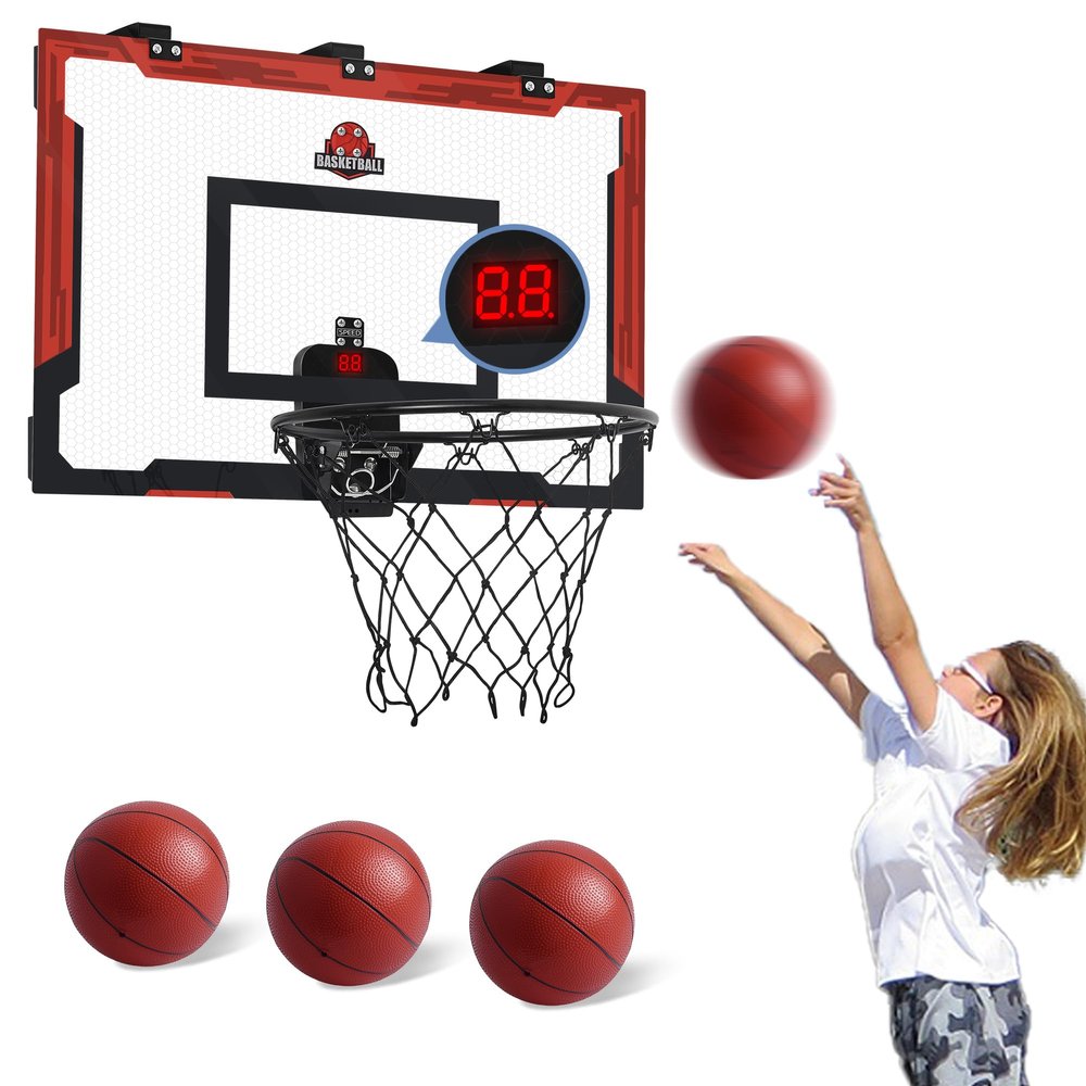HONYGENAL 24 X 16 Inch Large Indoor Basketball Hoop for Kids Teens Adults, Over The Door Basketball Hoops with Electronic Scoreboard, Basketball Toys Birthday Gifts for Boys Girls