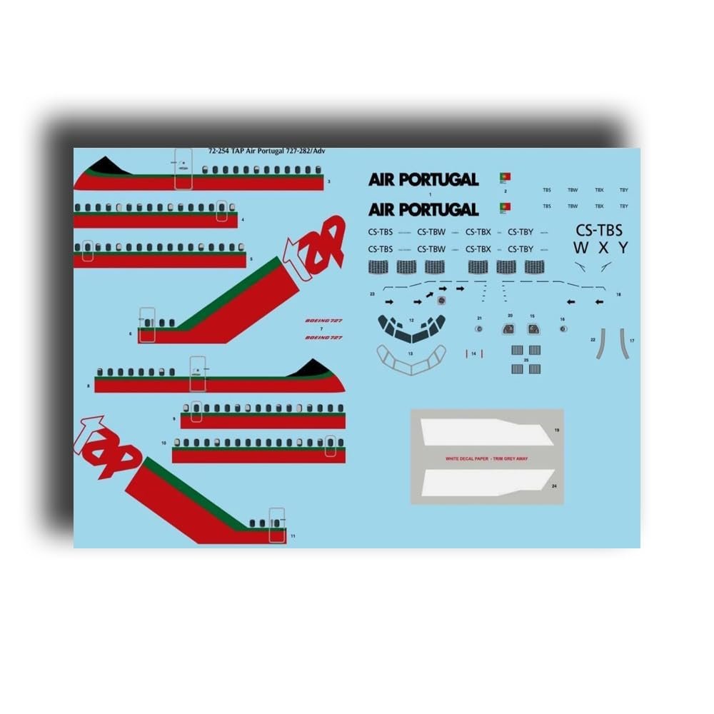 26Decals 72-245 1/72 TAP Air Portugal 727-282/Adv Laser Decal for Mach 2 for Plastic Model kit