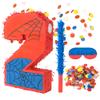 Bonafonso Superhero Birthday Decorations, Number 2 Spider Pinata 16 Inch with Piata Stick, Blindfold, Confetti for Boys and Girls Kids Birthday Party Supplies (2th) view 1