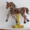 Mechanical Horse Kinetic Sculpture, Desktop Art Piece with Moving Gears, Brown and Gold view 3