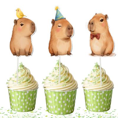10 Pcs Capybara Cupcake Toppers  Cute Capybara Birthday Party Decorations for Kids, Baby Shower Animal Theme Cupcake Picks