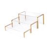 3-Piece Transparent Desktop Riser Display Stand Kit | Rectangular with Black Edges | Multipurpose for Action Figures(Color:Golden Edge 3pcs) view 1