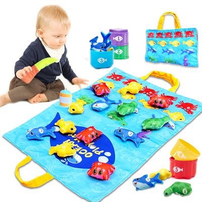 Count Learning Montessori Toys for Toddlers 3 Year Old Cloth Toddler Fishing Game with Stacking Cups,Baby Toy 12-18 Months 1 2 Year Old Boy Girl Gifts (Ocean Animal)