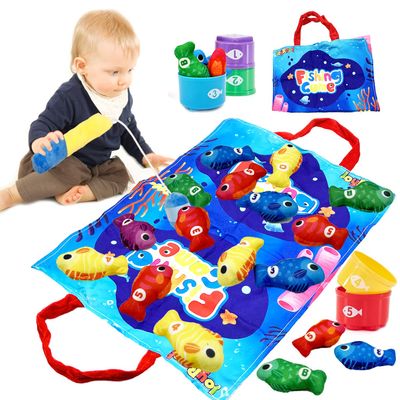 Cylazo Count Learning Montessori Toys for Toddlers 3 Year Old Cloth Toddler Fishing Game with Stacking Cups,Baby Toy 12-18 Months 1 2 Year Old Boy Girl Gifts (Fish)