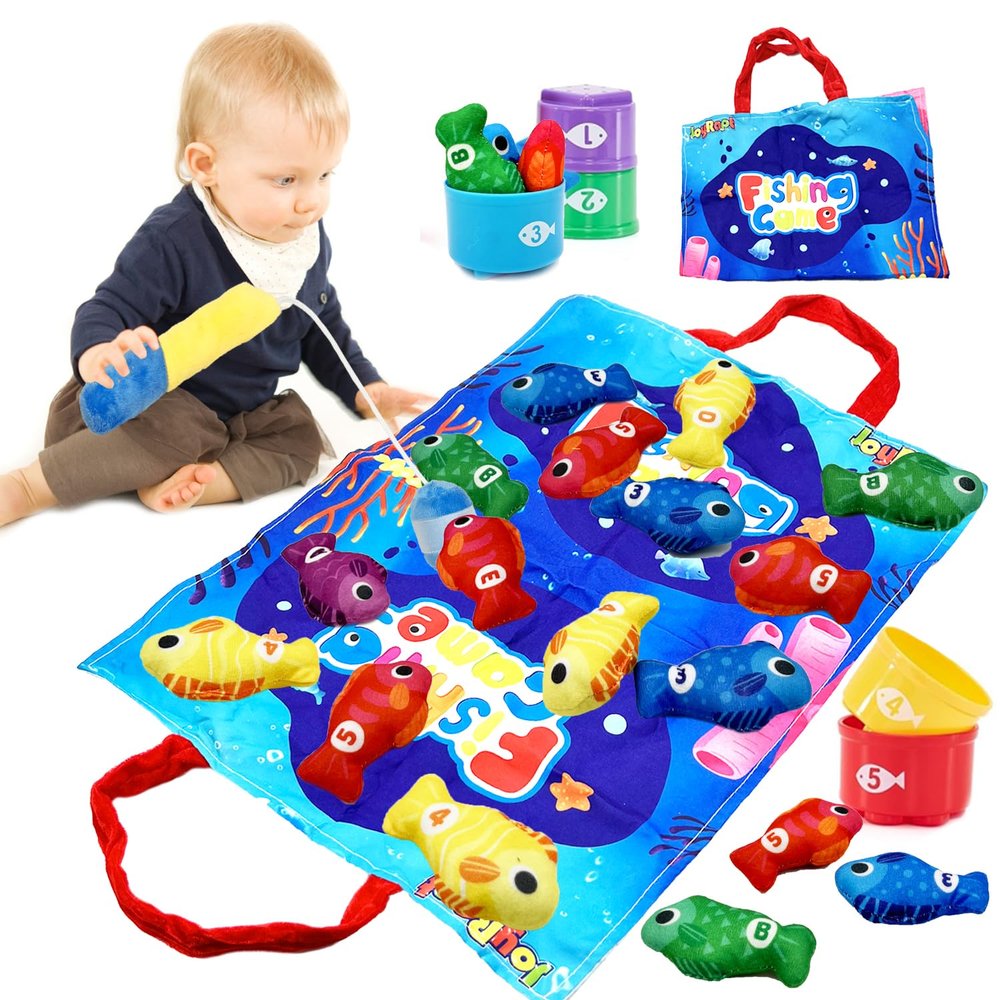 Cylazo Count Learning Montessori Toys for Toddlers 3 Year Old Cloth Toddler Fishing Game with Stacking Cups,Baby Toy 12-18 Months 1 2 Year Old Boy Girl Gifts (Fish)