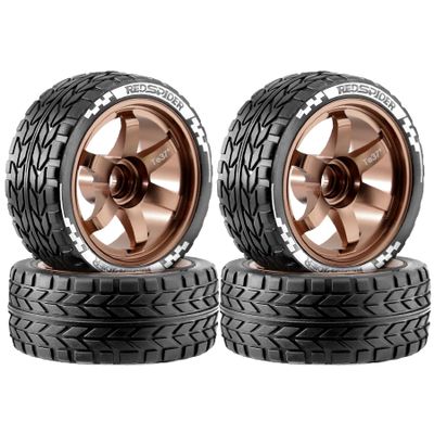 1/10 RC On Road Tyres set aluminum Wheel RC On-Road grip tires 12mm HEX For 1:10 RC On-Road Car Compatible RC Electric Motorhome, R400 (Bronze)