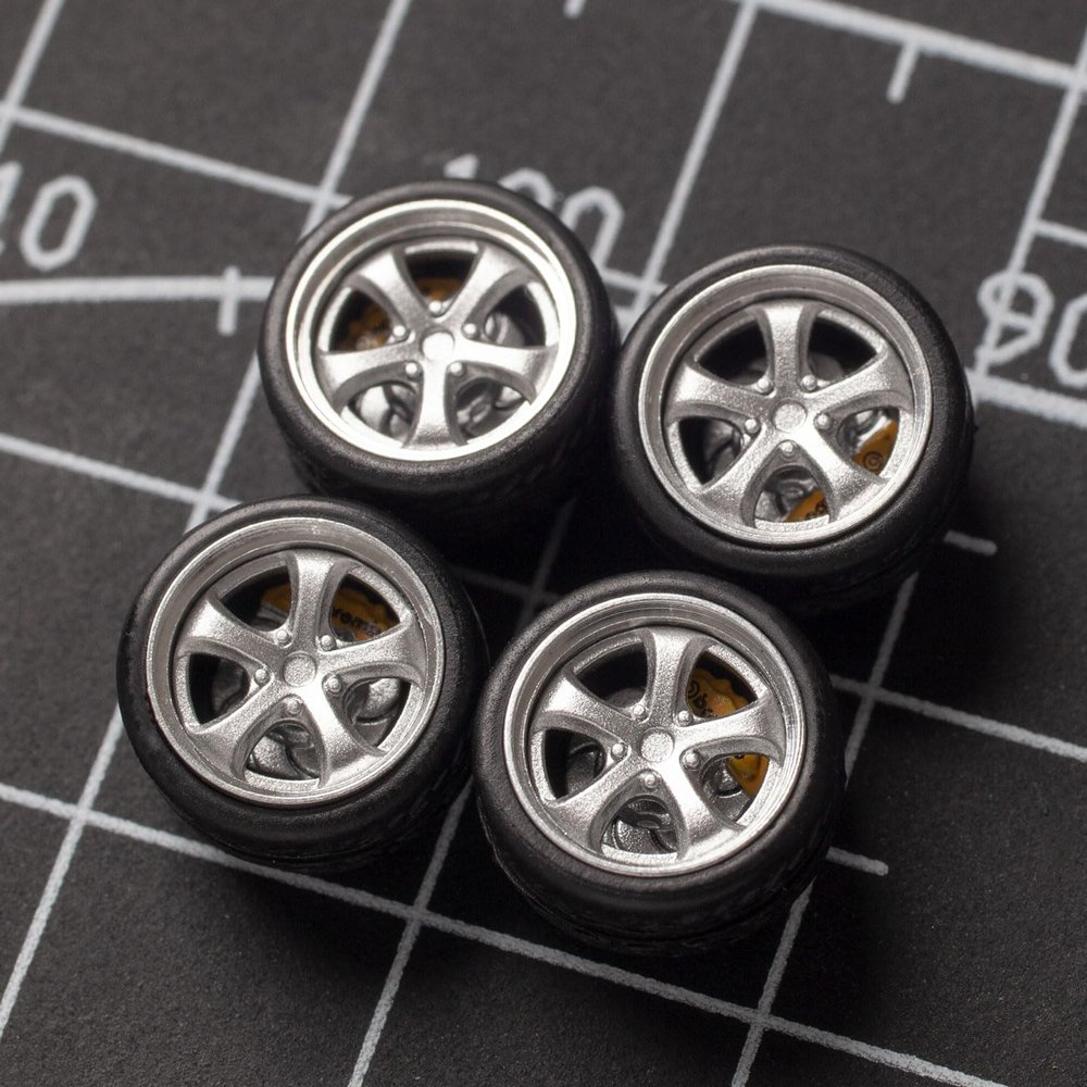 1/64 Wheels Compatible with Hot Wheels, 64-Scale Diecast Cars Modification Tires Set, ABS Injection Premium Rubber Tires.(SMORCLUB-MF-F2)