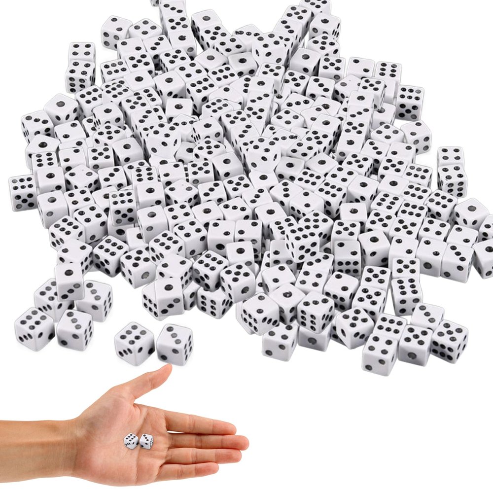8mm Mini Tiny Dice, 300Pcs White Dice with Black Dots, 6 Sided Square Games, Adult Game for Teaching Math, Party Favors