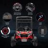 24V Kids Ride On UTV, 2 Seater 4WD Electric Truck with Sun Shade, Remote Control, Led Lights, 4 Shock Absorbers,3 Speeds,Horn, and Music Player for Gift,Red view 3