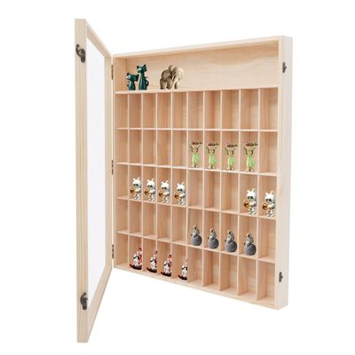 23x24 Wall Mount Wooden Display Shelves Rack for Action Figures - 50 Small Compartments, Acrylic Door, Pine Wood Shelf for Collectibles, Toys, Mini POPs - Dust-Proof Wall Storage & Home Decor