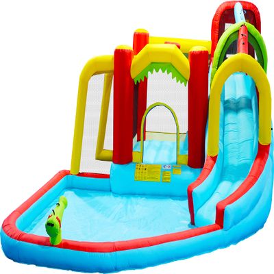 7-in-1 Inflatable Slide Water Park Bounce House Outdoor Football Garden Bouncer with Splash Pool&Water Gun&Climbing Wall&Basketball&Football