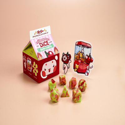 1985 Games Cherry Cat Milk Carton Dice Set  Milk Carton-Inspired Dice for DND | TTRPGs & Tabletop Roleplaying