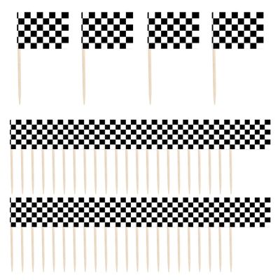100 Pack Checkered Racing Flag Toothpicks - Checkered Flag Decorations for Cupcakes, Party Platters, Sports Themed Events