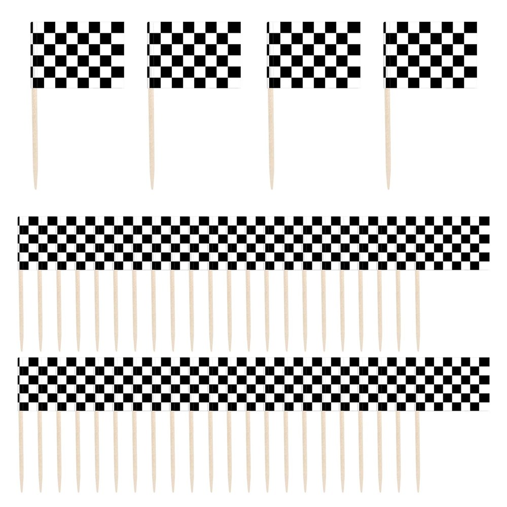 100 Pack Checkered Racing Flag Toothpicks - Checkered Flag Decorations for Cupcakes, Party Platters, Sports Themed Events