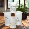 100 Custom Disposable Cups,Personalized Frosted Plastic Reusable Party Cups,Customized Party Modern Wedding Party Bridal Shower Cups (16oz) view 3