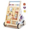 Frogprin Wooden Baby Walker, Baby Push Walker, Montessori Walker Toy for Babies 12M+ Learning to Walk & Sit-to-Stand, Adjustable Speed Walkers for Boys, Baby Activity Center with Sensory Toy for Girls view 1
