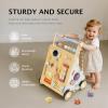 Frogprin Wooden Baby Walker, Baby Push Walker, Montessori Walker Toy for Babies 12M+ Learning to Walk & Sit-to-Stand, Adjustable Speed Walkers for Boys, Baby Activity Center with Sensory Toy for Girls view 2
