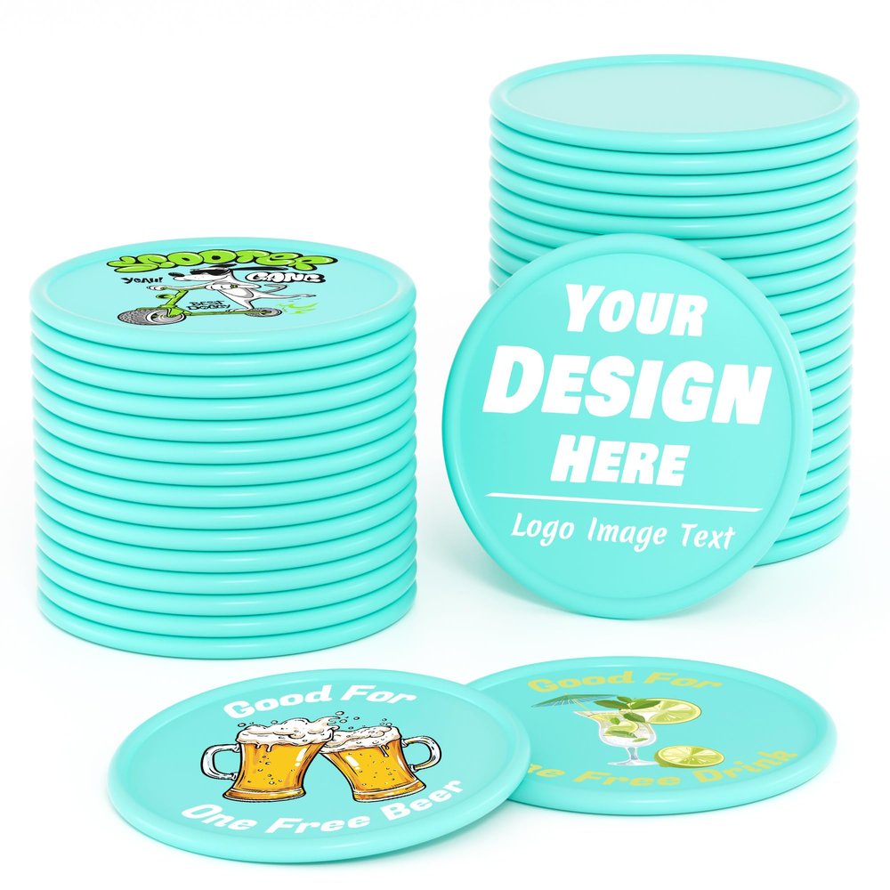 200-1000 Custom Plastic Poker Chips, Drink Token Chips Personalized Double Sided Full Color Printing with Logo Image Text, Custom Tokens for Bar, Party, Business Cards and Promotions (Lake Blue)