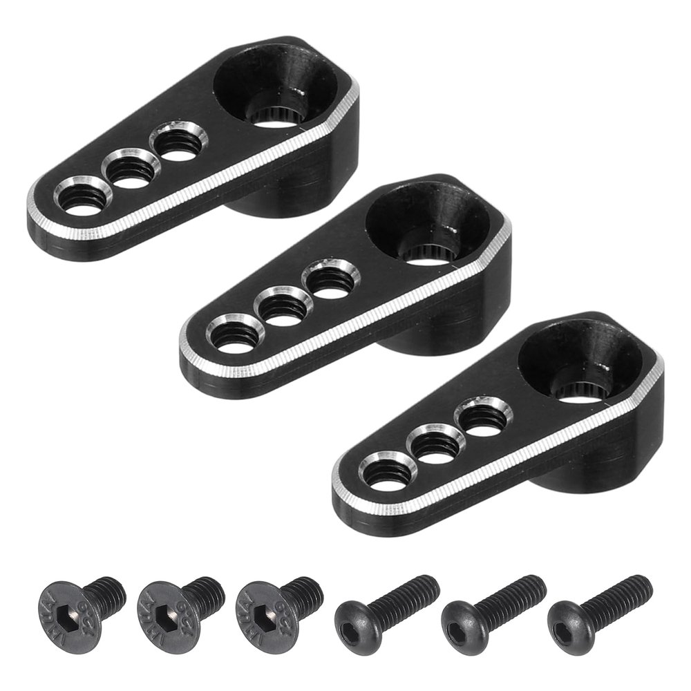 MECCANIXITY 3pcs Aluminum Alloy 1/18 25T Steering Servo Arm Horn Black for DIY RC Car/Boat/Airplane Boat Accessories