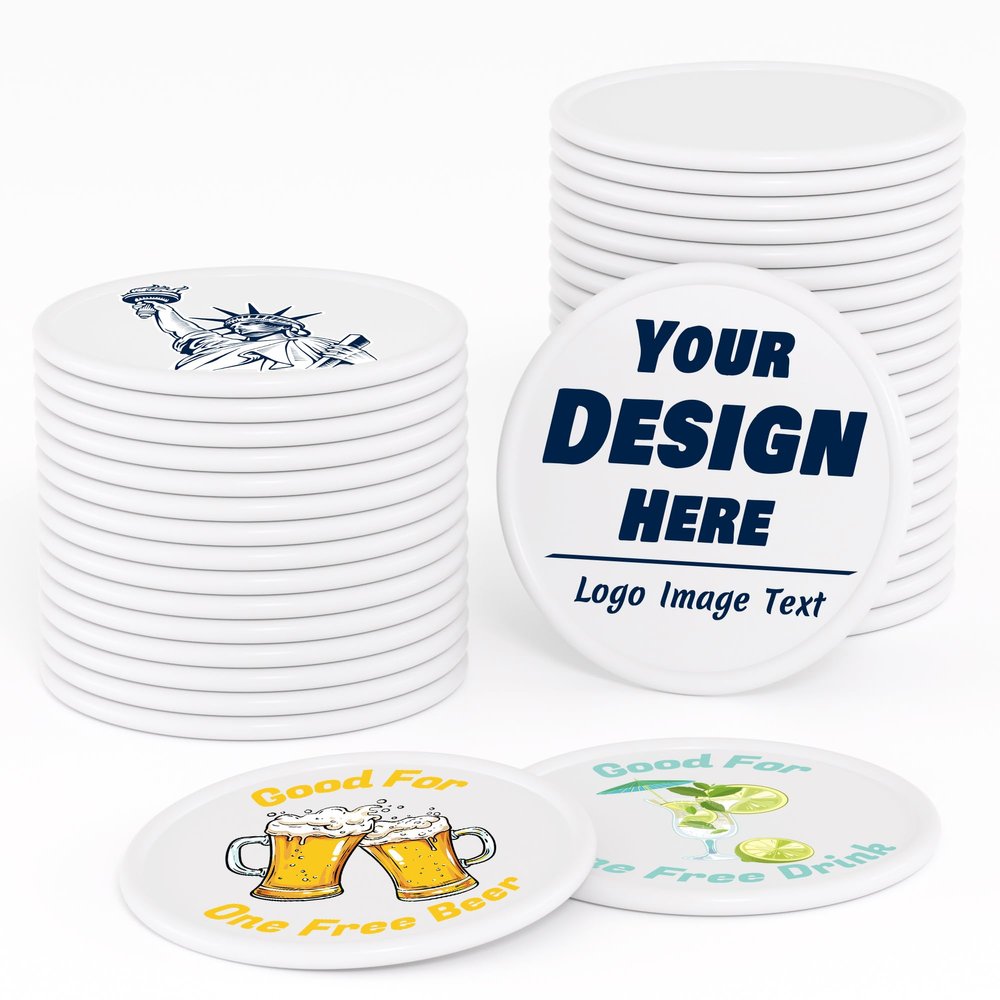 200-1000 Custom Plastic Poker Chips, Drink Token Chips Personalized Double Sided Full Color Printing with Logo Image Text, Custom Tokens for Bar, Party, Business Cards and Promotions (White)