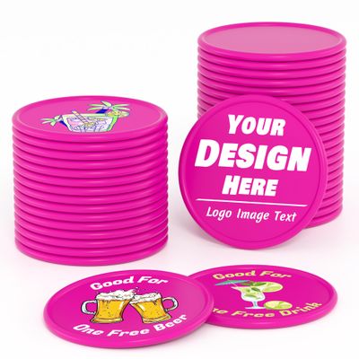 200-1000 Custom Plastic Poker Chips, Drink Token Chips Personalized Double Sided Full Color Printing with Logo Image Text, Custom Tokens for Bar, Party, Business Cards and Promotions (Rose Red)