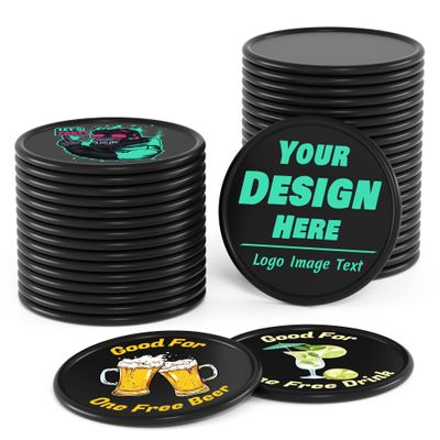 200-1000 Custom Plastic Poker Chips, Drink Token Chips Personalized Double Sided Full Color Printing with Logo Image Text, Custom Tokens for Bar, Party, Business Cards and Promotions (Black)