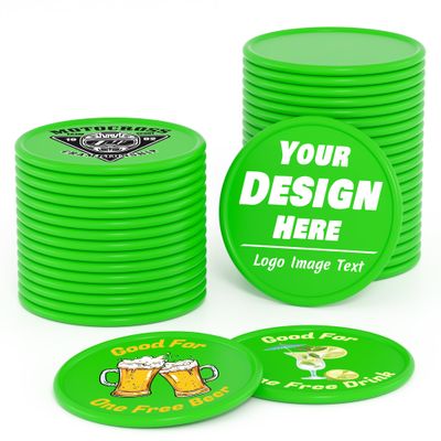 200-1000 Custom Plastic Poker Chips, Drink Token Chips Personalized Double Sided Full Color Printing with Logo Image Text, Custom Tokens for Bar, Party, Business Cards and Promotions (Green)