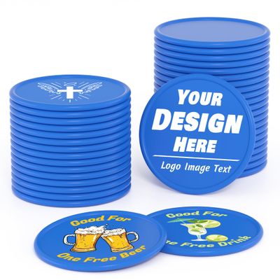 200-1000 Custom Plastic Poker Chips, Drink Token Chips Personalized Double Sided Full Color Printing with Logo Image Text, Custom Tokens for Bar, Party, Business Cards and Promotions (Blue)