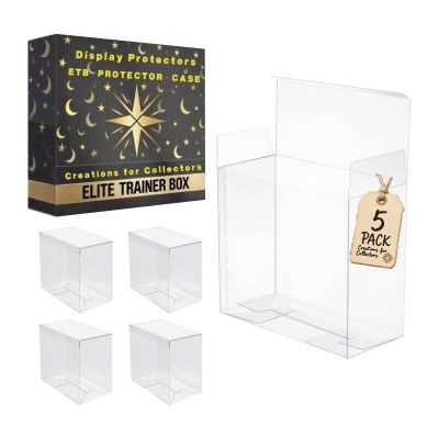 5 Pack ETB Protector Case - Elite Trainer Box Protector - 0.5mm Thick Crystal Clear PET Plastic Stackable Display Case for ETB & Collectibles