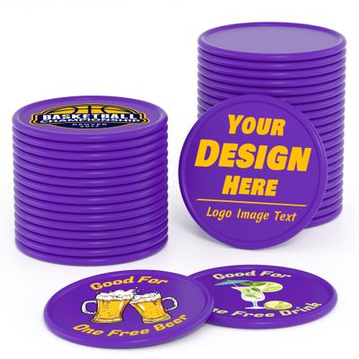 200-1000 Custom Plastic Poker Chips, Drink Token Chips Personalized Double Sided Full Color Printing with Logo Image Text, Custom Tokens for Bar, Party, Business Cards and Promotions (Purple)