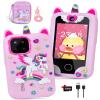 Kids Phone for Girl Toys, Christmas Birthday Gift for Girls Age 3-10, Toddler Learning Toys Phones, 2.8" Touchscreen Kids Smart Phone with Dual Camera, Game, MP3 Player, 32GB Card & Unicorn Bag Pink view 1