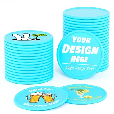 200-1000 Custom Plastic Poker Chips, Drink Token Chips Personalized Double Sided Full Color Printing with Logo Image Text, Custom Tokens for Bar, Party, Business Cards and Promotions (Light Blue)