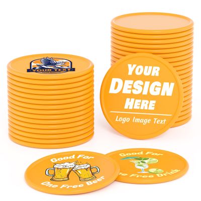 200-1000 Custom Plastic Poker Chips, Drink Token Chips Personalized Double Sided Full Color Printing with Logo Image Text, Custom Tokens for Bar, Party, Business Cards and Promotions (Orange)