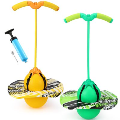 Layhit 2 Pcs Pogo Jumper with Handle for Kids Pump Pogo Ball Stick Jumper Balance Bounce Ball with Pump and Strong Grip for Adults Teen Indoor Outdoor(Green and Yellow,Classic)