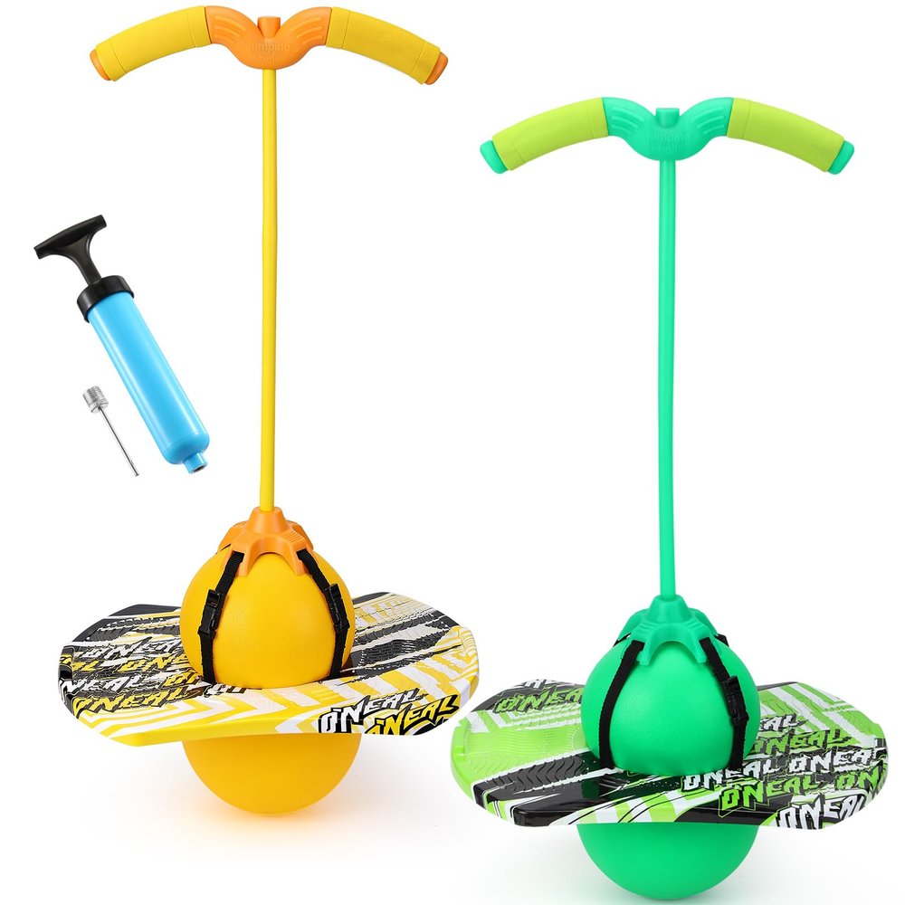 Layhit 2 Pcs Pogo Jumper with Handle for Kids Pump Pogo Ball Stick Jumper Balance Bounce Ball with Pump and Strong Grip for Adults Teen Indoor Outdoor(Green and Yellow,Classic)
