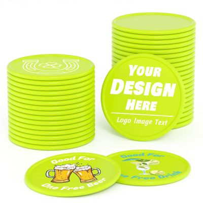 200-1000 Custom Plastic Poker Chips, Drink Token Chips Personalized Double Sided Full Color Printing with Logo Image Text, Custom Tokens for Bar, Party, Business Cards and Promotions (Light Green)