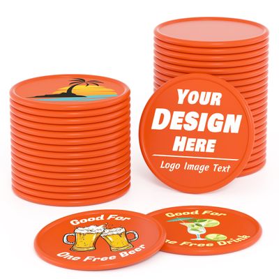 200-1000 Custom Plastic Poker Chips, Drink Token Chips Personalized Double Sided Full Color Printing with Logo Image Text, Custom Tokens for Bar, Party, Business Cards and Promotions (Deep Orange)
