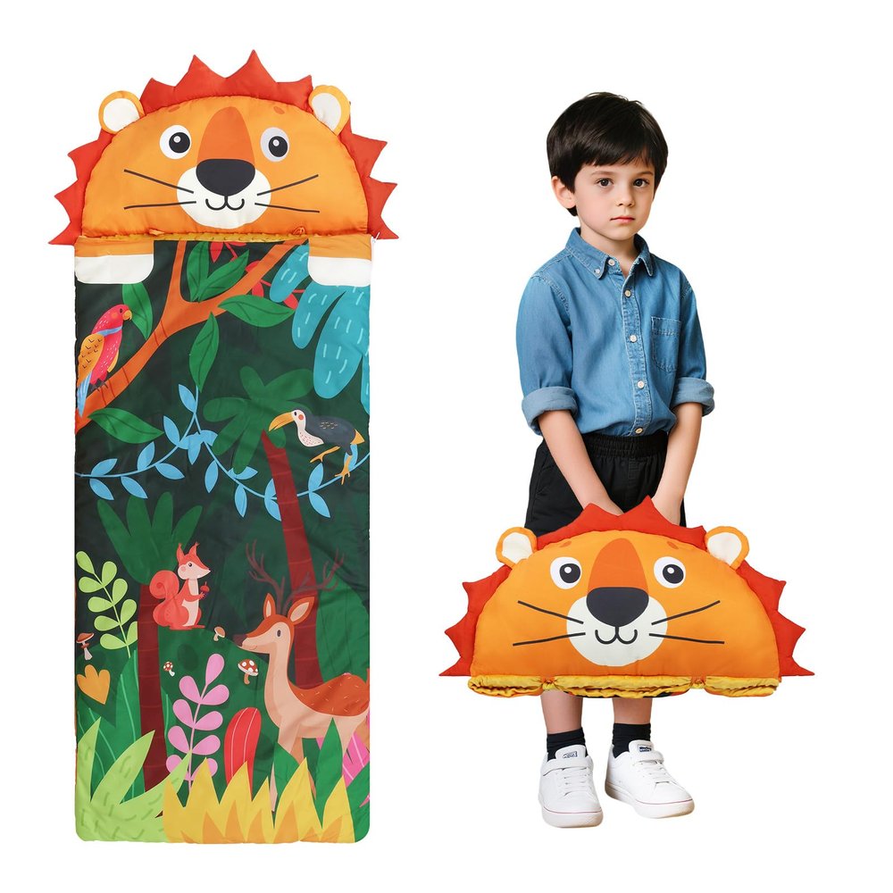 Kids Sleeping Bag Thick Cute Slumber Bag for Kids 2 in 1 Animal Toddler Nap Mat for Boys and Girls Portable Soft Cozy School Mat for Daycare Preschool Kindergarten