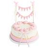 11 Pcs Bow Ribbon Cake Topper Happy Birthday Cake Topper Banner Happy Birthday Cakes Bunting Toppers with Wood Pole Handmade Pennant Flags with Bow Ribbon for Donut Cakes Cupcakes (Pink) view 1